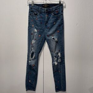 Lucky Brand floral embroidery distressed jeans skinny size 00/24.
